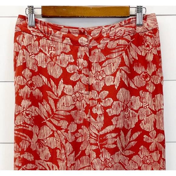 Jones Wear Womens 4 Linen Blend Wide Leg Pants Fall Floral Rusty Orange Boho - Picture 11 of 11